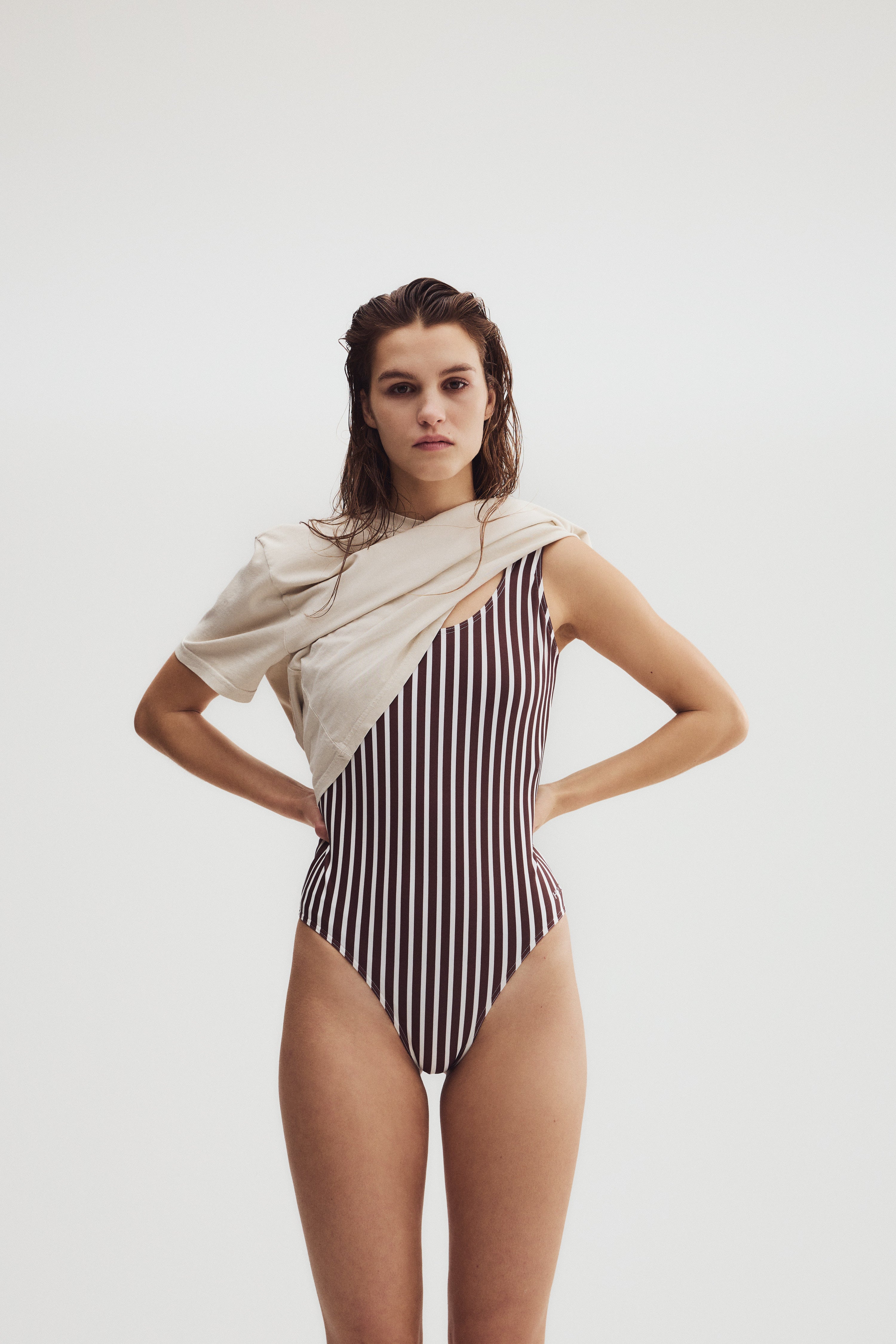 H2O Basic Stripe Badedragt Swim Wear 3551 Bark